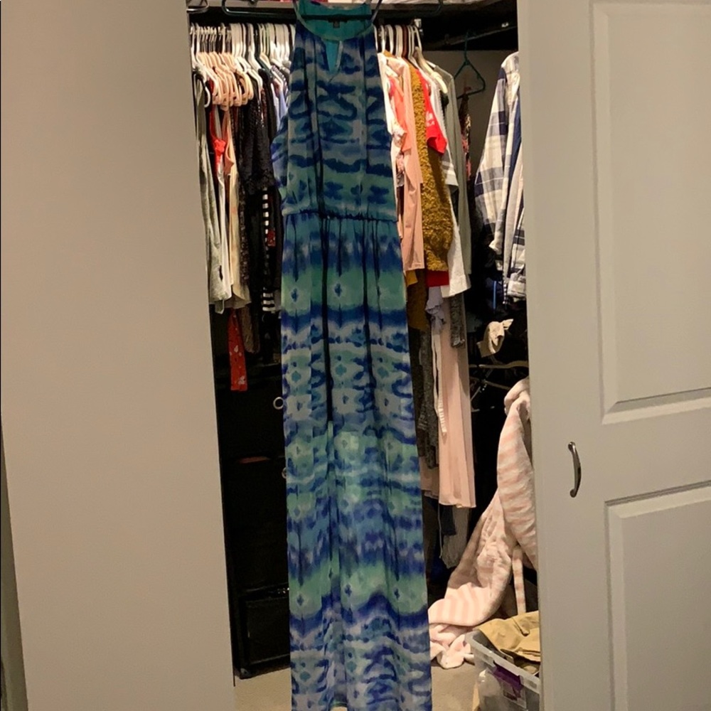 Long tie dyed dress. Blue and green with slits
